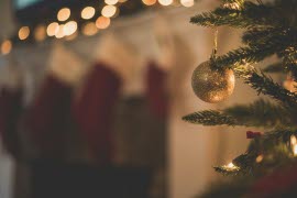 Close-up of a Christmas ornament in a Christmas tree