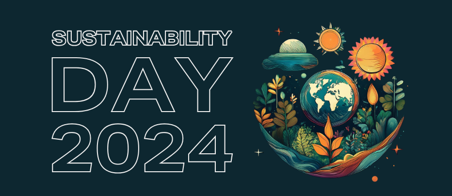 Image of the Earth, the Sun and Plants with the text "sustainability day 2024"