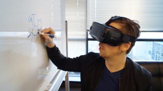Virtual reality glasögon inomhus whitboard person penna